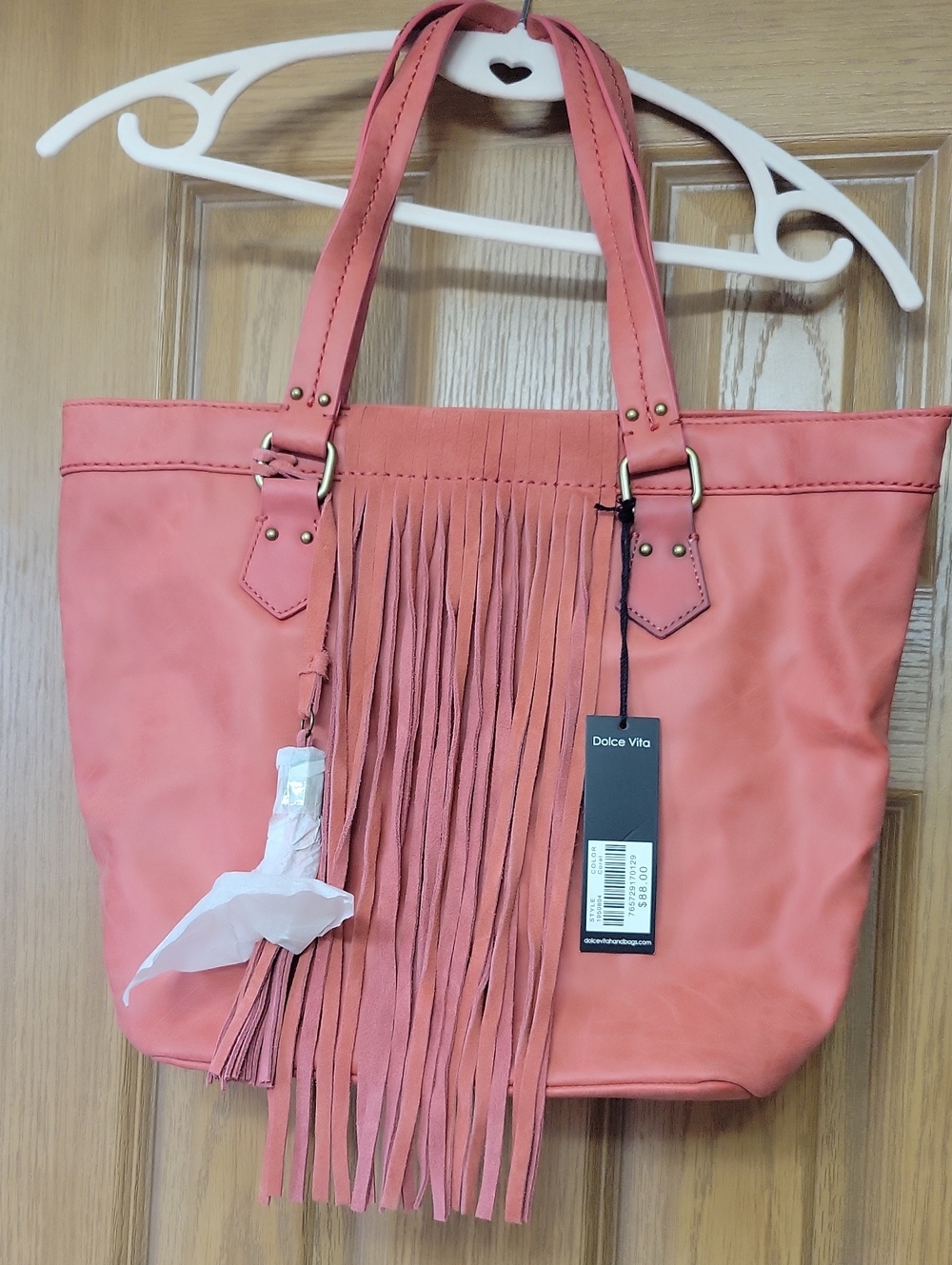 NWT -Dolce Vita Coral Pink Fringe Tote